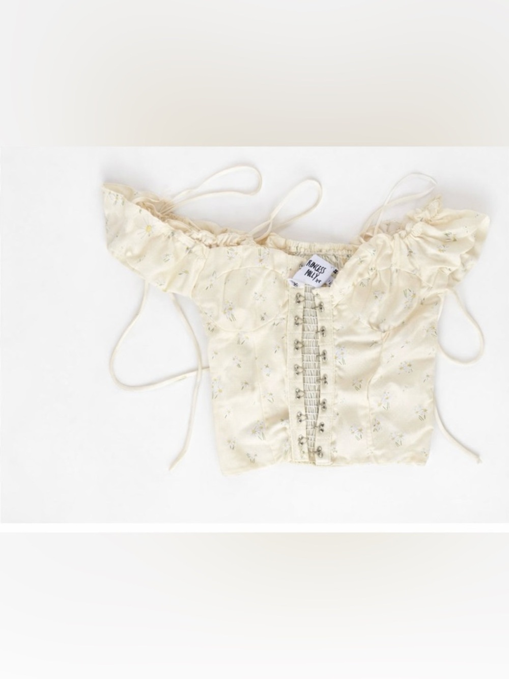 Princess Polly Cream Daisy Lace-Up Corset Crop